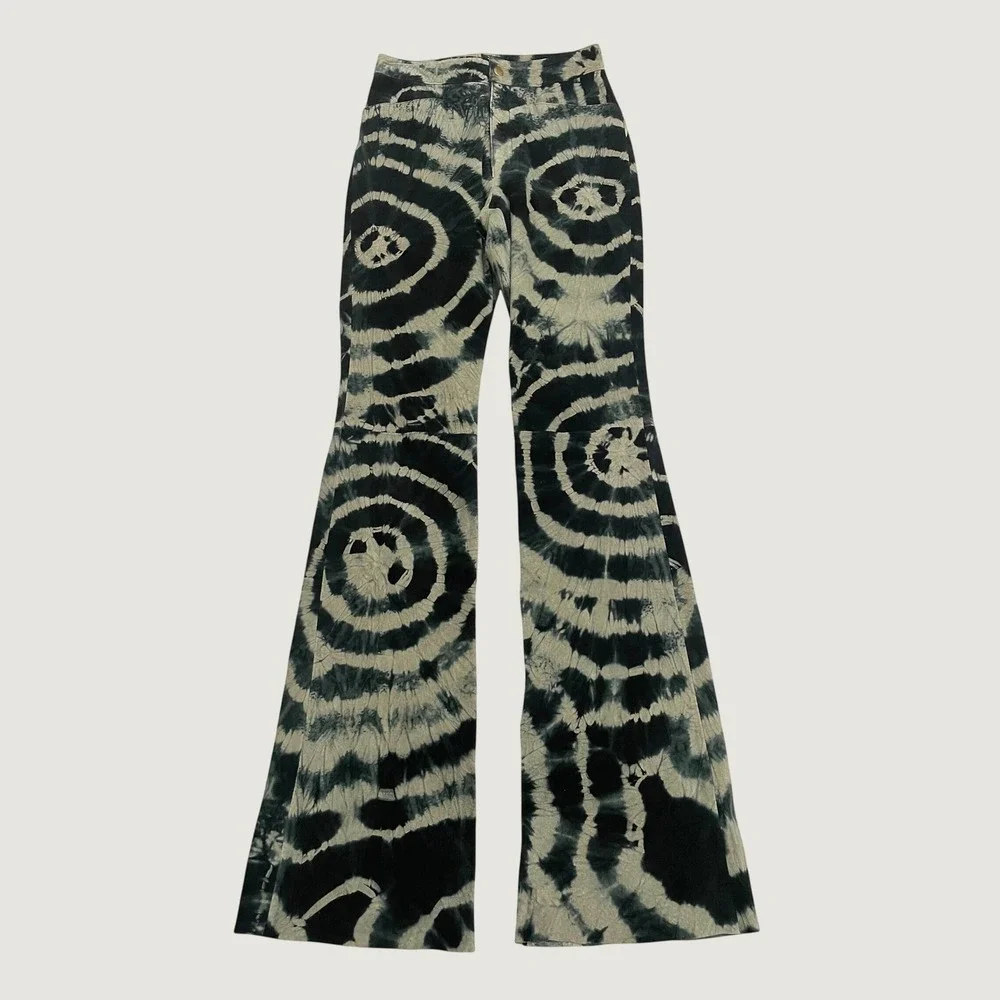 Vintage Wilsons Leather Maxima Flare Pants Womens 2 Black Tie Dye Bell Bottoms